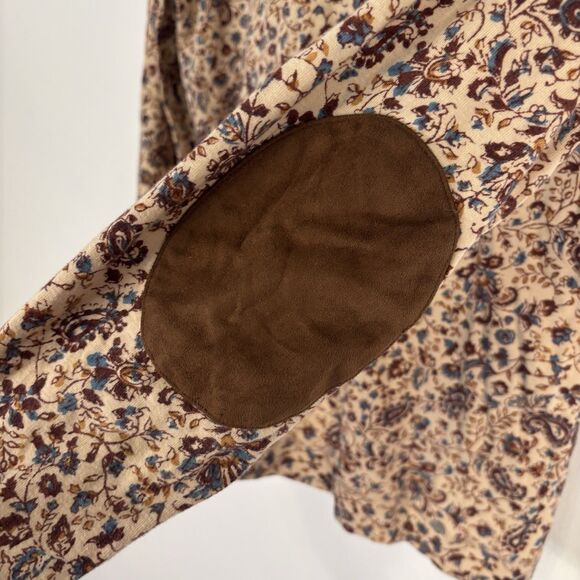 LRL Lauren Jeans Co Womens XL Faux Leather Elbow Patch T-Shirt Paisley Cream - Picture 2 of 5